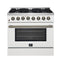 FORNO Galiano 36" 5.36 cu. ft. Dual Fuel Range with 6 Sealed Burners in White with Antique Brass Accents, FFSGS6156-36WHT