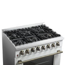 FORNO Galiano 36" 5.36 cu. ft. Dual Fuel Range with 6 Sealed Burners in White with Antique Brass Accents, FFSGS6156-36WHT