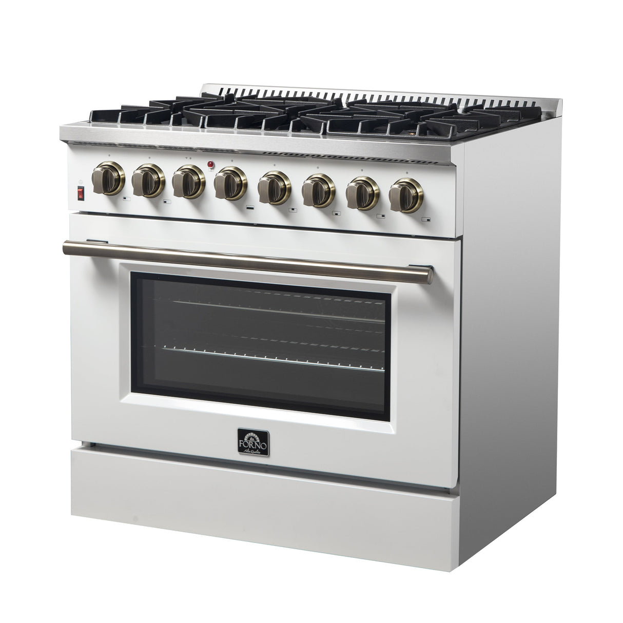 FORNO Galiano 36" 5.36 cu. ft. Dual Fuel Range with 6 Sealed Burners in White with Antique Brass Accents, FFSGS6156-36WHT