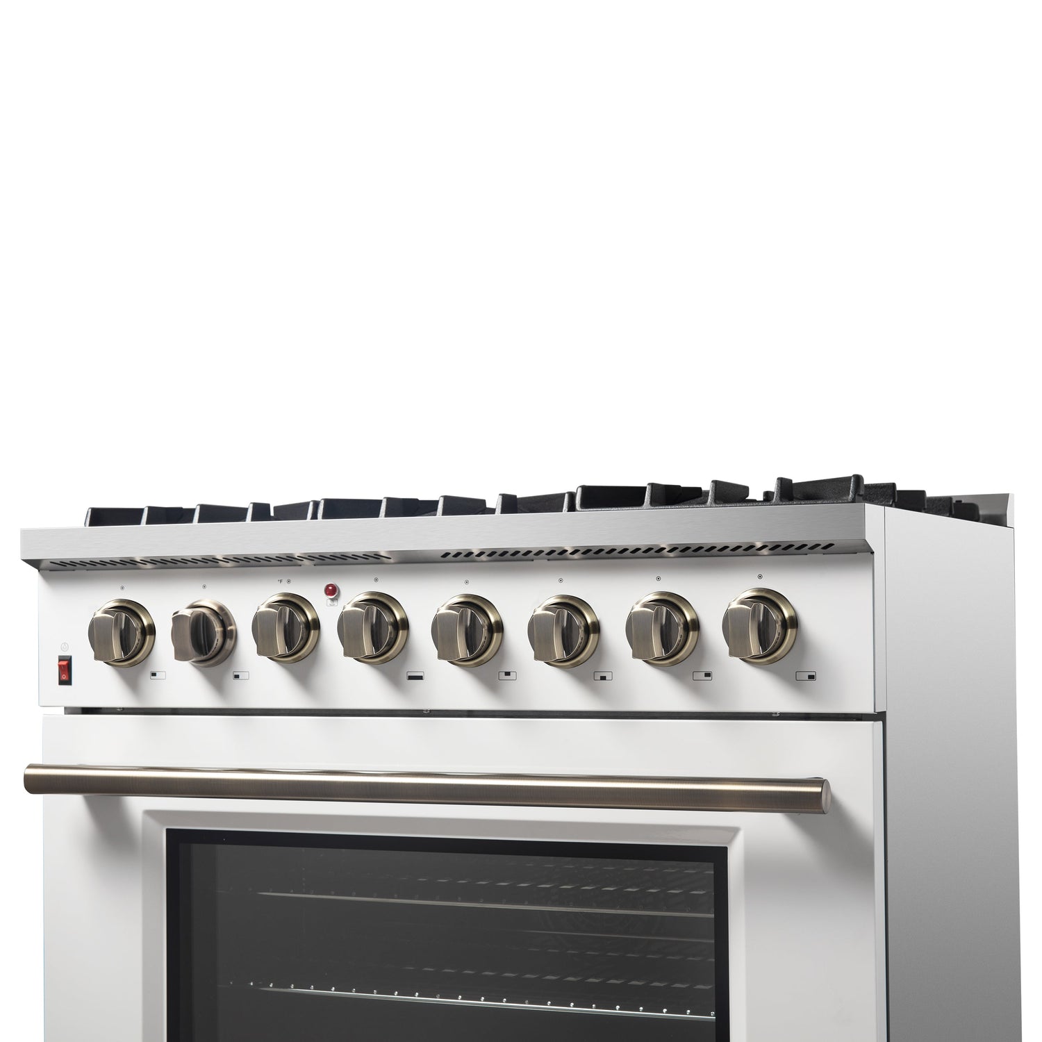 FORNO Galiano 36" 5.36 cu. ft. Dual Fuel Range with 6 Sealed Burners in White with Antique Brass Accents, FFSGS6156-36WHT