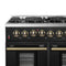 FORNO Galiano 48" 6.58 cu. ft. Dual Fuel Range with 8 Sealed Burners and Griddle in Black with Antique Brass Accents, FFSGS6156-48BLK