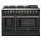 FORNO Galiano 48" 6.58 cu. ft. Dual Fuel Range with 8 Sealed Burners and Griddle in Black with Antique Brass Accents, FFSGS6156-48BLK