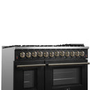 FORNO Galiano 48" 6.58 cu. ft. Dual Fuel Range with 8 Sealed Burners and Griddle in Black with Antique Brass Accents, FFSGS6156-48BLK