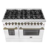 FORNO Galiano 48" 6.58 cu. ft. Dual Fuel Range with 8 Sealed Burners and Griddle in White with Antique Brass Accents, FFSGS6156-48WHT