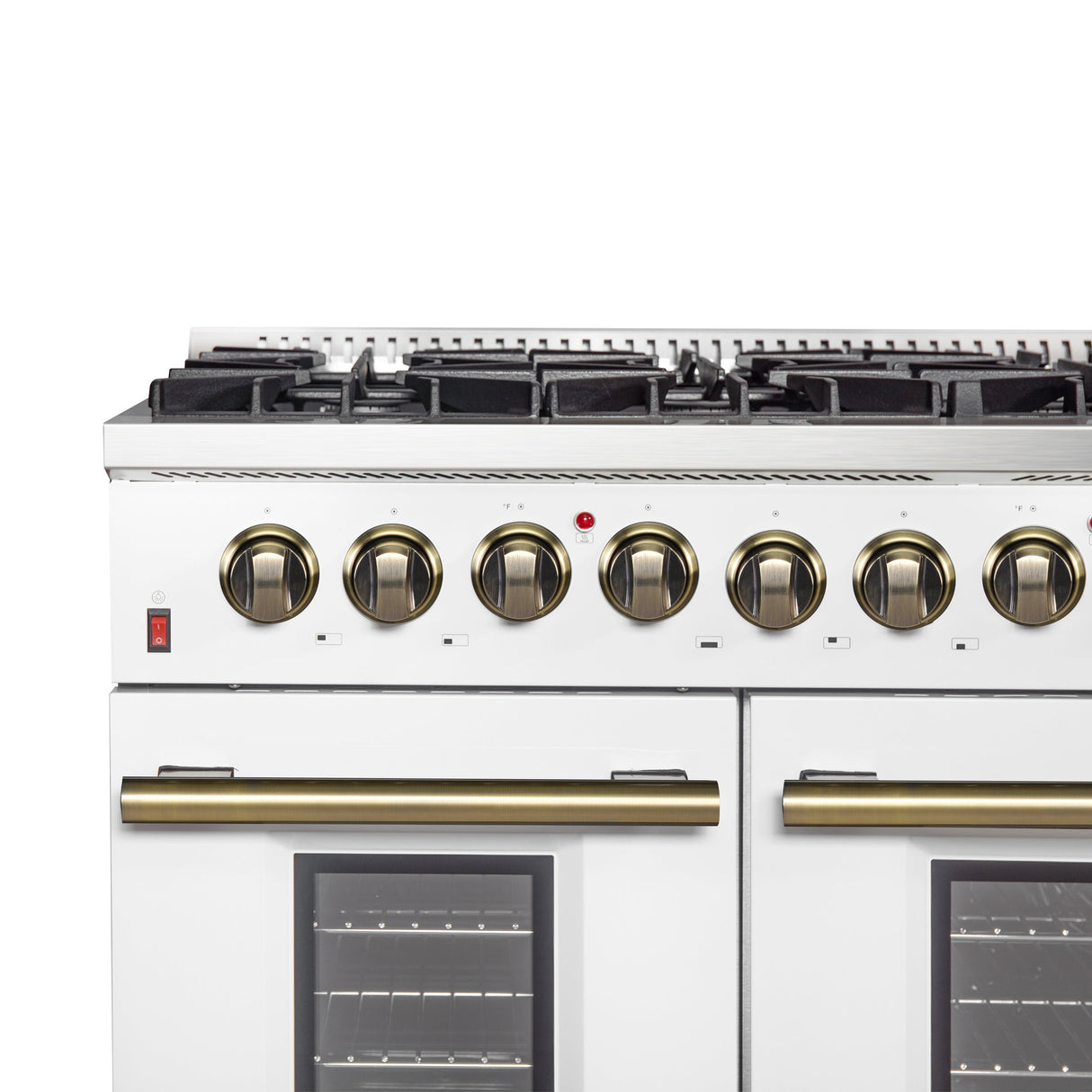 FORNO Galiano 48" 6.58 cu. ft. Dual Fuel Range with 8 Sealed Burners and Griddle in White with Antique Brass Accents, FFSGS6156-48WHT