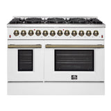 FORNO Galiano 48" 6.58 cu. ft. Dual Fuel Range with 8 Sealed Burners and Griddle in White with Antique Brass Accents, FFSGS6156-48WHT