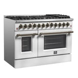 FORNO Galiano 48" 6.58 cu. ft. Dual Fuel Range with 8 Sealed Burners and Griddle in White with Antique Brass Accents, FFSGS6156-48WHT