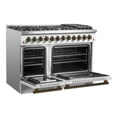 FORNO Galiano 48" 6.58 cu. ft. Dual Fuel Range with 8 Sealed Burners and Griddle in White with Antique Brass Accents, FFSGS6156-48WHT