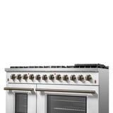 FORNO Galiano 48" 6.58 cu. ft. Dual Fuel Range with 8 Sealed Burners and Griddle in White with Antique Brass Accents, FFSGS6156-48WHT