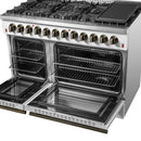FORNO Galiano 48" 6.58 cu. ft. Dual Fuel Range with 8 Sealed Burners and Griddle in White with Antique Brass Accents, FFSGS6156-48WHT