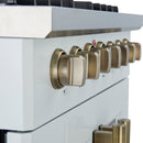 FORNO Galiano 30" 4.32 cu. ft. French Door Dual Fuel Range with 5 Sealed Burners in White with Antique Brass Accents, FFSGS6356-30WHT