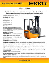 Ekko 3 Wheel Electric Forklift EK13A
