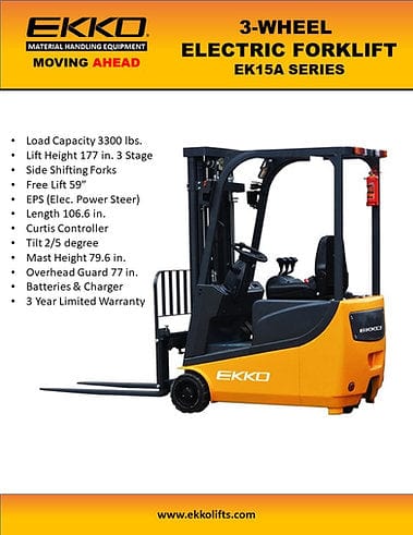 Ekko 3 Wheel Electric Forklift EK15A