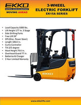Ekko 3 Wheel Electric Forklift EK15A