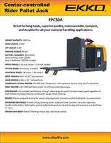 Ekko Center-Controlled Rider Pallet Jack EPC30A
