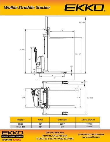 Ekko Full Powered Straddle Stacker EB12E