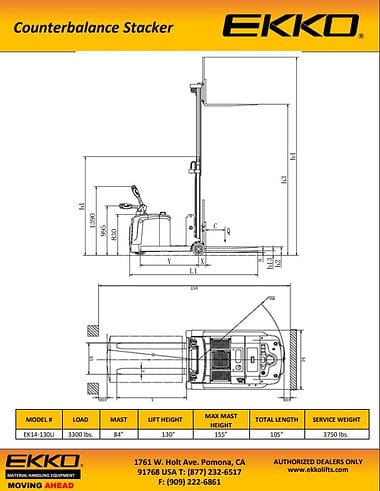 Ekko Lithium Counterbalanced Walkie Stacker SIDE-SHIFTING EK14S-130LI