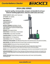 Ekko Lithium Counterbalanced Walkie Stacker SIDE-SHIFTING EK14S-130LI