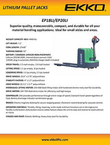 Ekko Lithium Iron Phosphate Pallet Jack EP20LI