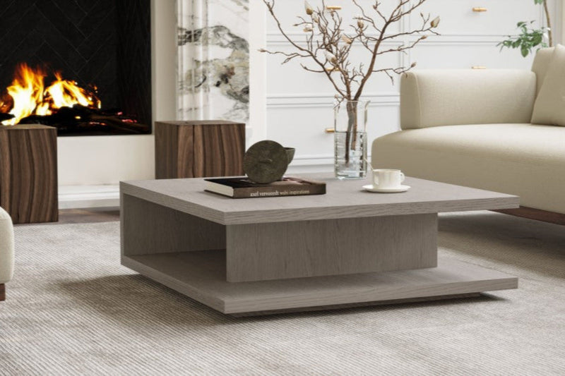 Valencia Eleanor Red Oak Wood 42W Coffee Table, Light Grey
