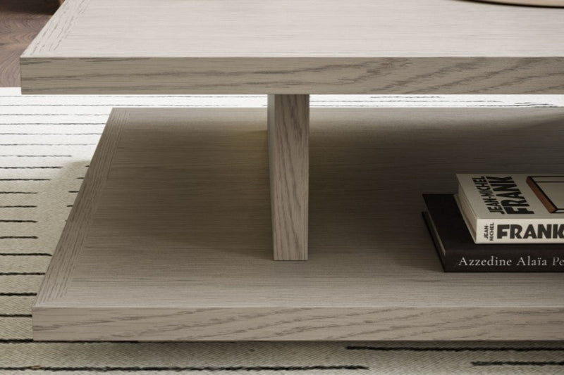 Valencia Eleanor Red Oak Wood 42W Coffee Table, Light Grey