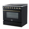 FORNO Paolo 36" 5.44 cu. ft. Freestanding Electric Range with True Convection Oven in Black with Antique Brass Accents, FFSEL6011-36BLK
