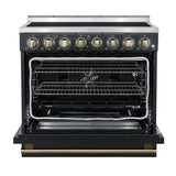 FORNO Paolo 36" 5.44 cu. ft. Freestanding Electric Range with True Convection Oven in Black with Antique Brass Accents, FFSEL6011-36BLK