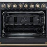 FORNO Paolo 36" 5.44 cu. ft. Freestanding Electric Range with True Convection Oven in Black with Antique Brass Accents, FFSEL6011-36BLK