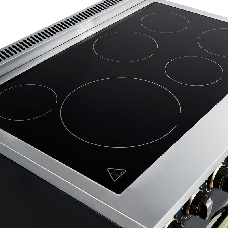 FORNO Paolo 36" 5.44 cu. ft. Freestanding Electric Range with True Convection Oven in Black with Antique Brass Accents, FFSEL6011-36BLK