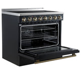 FORNO Paolo 36" 5.44 cu. ft. Freestanding Electric Range with True Convection Oven in Black with Antique Brass Accents, FFSEL6011-36BLK