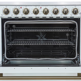 FORNO Paolo 36" 5.44 cu. ft. Freestanding Electric Range with True Convection Oven in White with Antique Brass Accents, FFSEL6011-36WHT