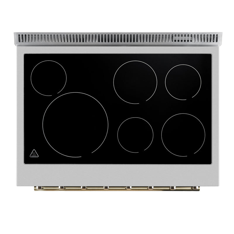 FORNO Paolo 36" 5.44 cu. ft. Freestanding Electric Range with True Convection Oven in White with Antique Brass Accents, FFSEL6011-36WHT
