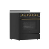 FORNO Paolo 30" 4.38 cu. ft. Freestanding Electric Range in Black with Antique Brass Handles, FFSEL6011-30BLK