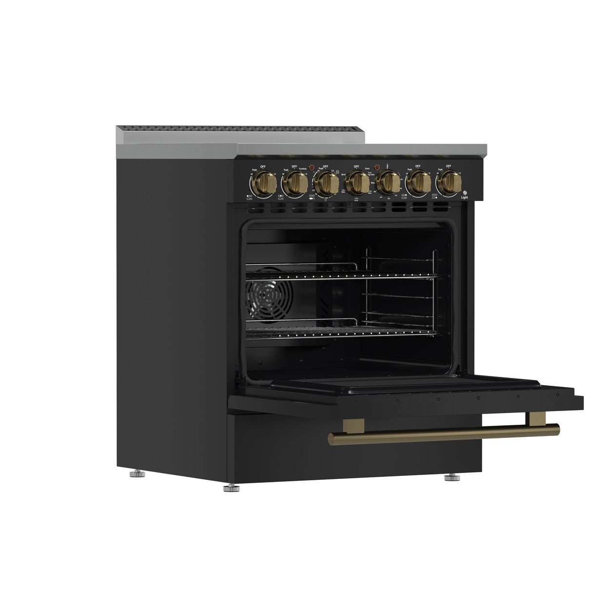 FORNO Paolo 30" 4.38 cu. ft. Freestanding Electric Range in Black with Antique Brass Handles, FFSEL6011-30BLK