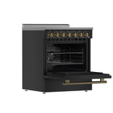 FORNO Paolo 30" 4.38 cu. ft. Freestanding Electric Range in Black with Antique Brass Handles, FFSEL6011-30BLK