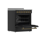 FORNO Paolo 30" 4.38 cu. ft. Freestanding Electric Range in Black with Antique Brass Handles, FFSEL6011-30BLK