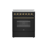 FORNO Paolo 30" 4.38 cu. ft. Freestanding Electric Range in Black with Antique Brass Handles, FFSEL6011-30BLK