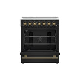FORNO Paolo 30" 4.38 cu. ft. Freestanding Electric Range in Black with Antique Brass Handles, FFSEL6011-30BLK