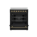 FORNO Paolo 30" 4.38 cu. ft. Freestanding Electric Range in Black with Antique Brass Handles, FFSEL6011-30BLK