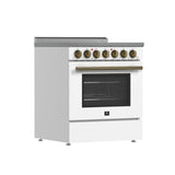 FORNO Paolo 30" 4.38 cu. ft. Freestanding Electric Range in White with Antique Brass Handles, FFSEL6011-30WHT