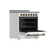 FORNO Paolo 30" 4.38 cu. ft. Freestanding Electric Range in White with Antique Brass Handles, FFSEL6011-30WHT