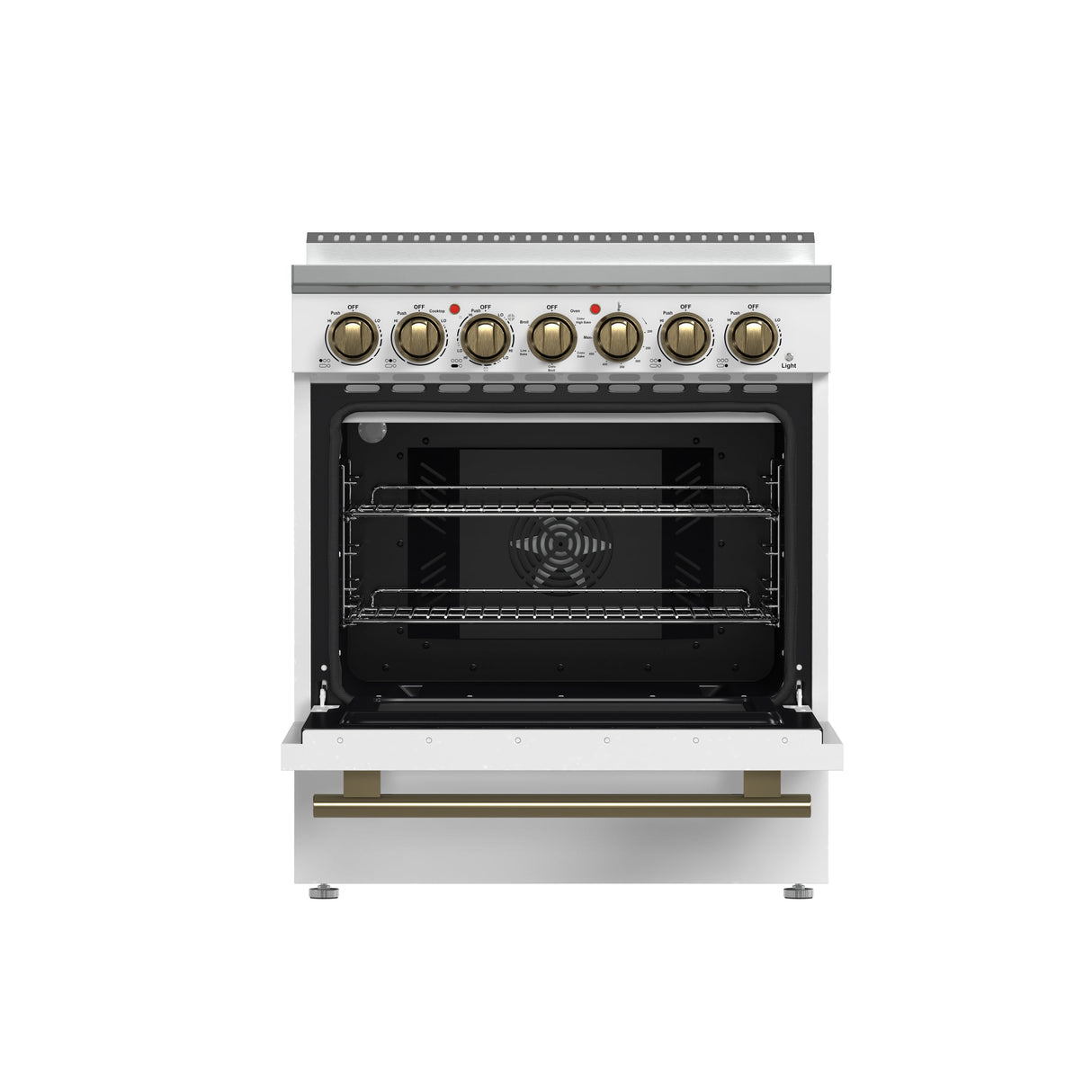 FORNO Paolo 30" 4.38 cu. ft. Freestanding Electric Range in White with Antique Brass Handles, FFSEL6011-30WHT