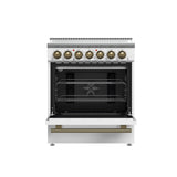 FORNO Paolo 30" 4.38 cu. ft. Freestanding Electric Range in White with Antique Brass Handles, FFSEL6011-30WHT