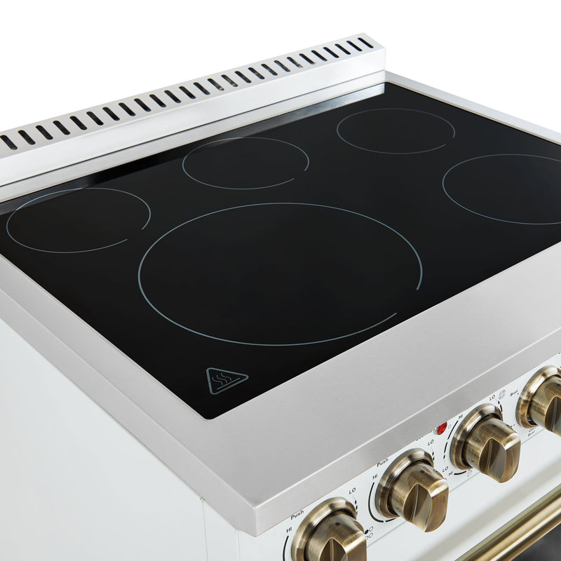 FORNO Paolo 30" 4.38 cu. ft. Freestanding Electric Range in White with Antique Brass Handles, FFSEL6011-30WHT