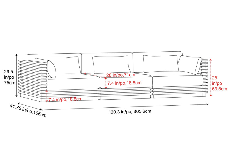 Valencia Elise Fabric Sectional Outdoor Three Seats Sofa, Black