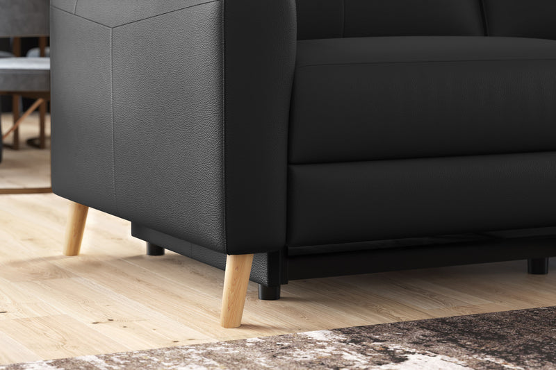 Valencia Elodie Top Grain Leather Loveseat with Console Sofa, Black