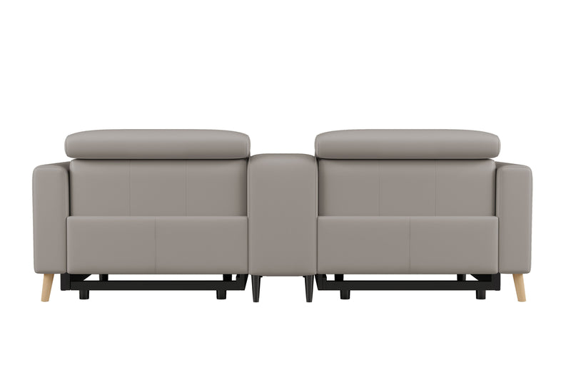Valencia Elodie Top Grain Leather Loveseat with Console Sofa, Light Grey