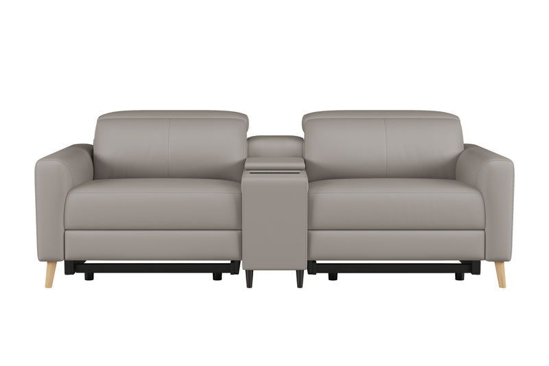 Valencia Elodie Top Grain Leather Loveseat with Console Sofa, Light Grey