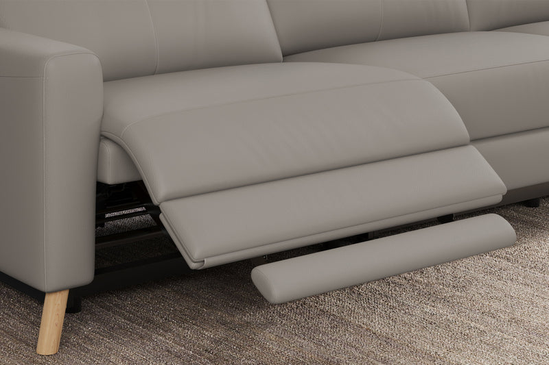 Valencia Elodie Top Grain Leather Sectional Sofa, Three Seats with Right Chaise, Light Grey