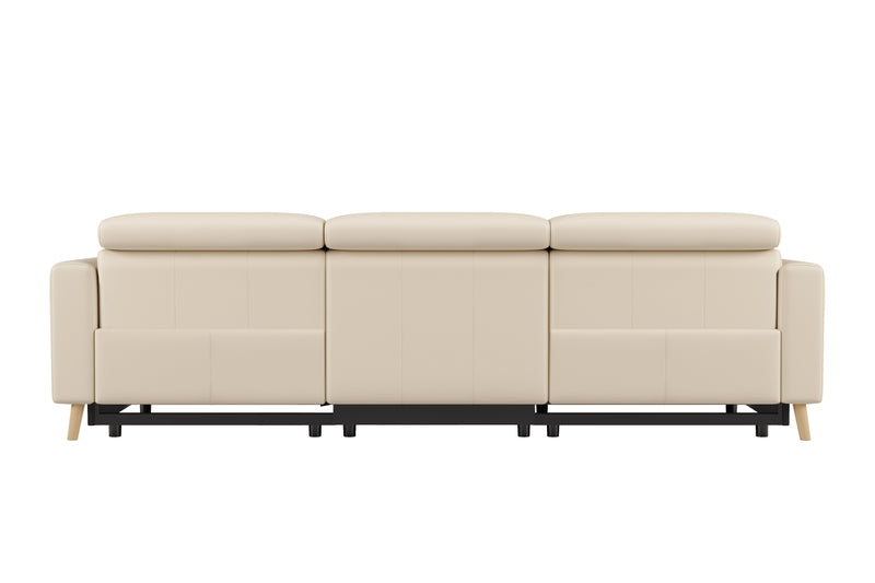Valencia Elodie Top Grain Leather Three Seats with Double Recliners Sofa, Beige